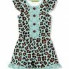 Promo 💯 Millie Loves Lily Mint & Brown Leopard Button-Accent Ruffle-Trim Romper - 👧 Girls For Kids 🔥