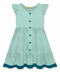 Promo 🔔 Simply Millie By Millie Loves Lily Mint Button-Up Ruffle-Hem Angel-Sleeve 👗 Dress - Toddler & 👧 Girls For Kids 🔥