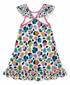 Discount ❤️ Millie Loves Lily White Multicolor Leopard Ruffle Yoke A-Line 👗 Dress - 👧 Girls For Kids ⌛ -Little Millie-shop zu94336362 alt 3 tm1616610001