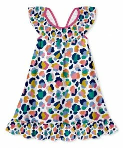Discount ❤️ Millie Loves Lily White Multicolor Leopard Ruffle Yoke A-Line 👗 Dress - 👧 Girls For Kids ⌛