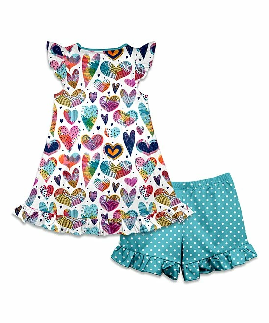 Outlet π Millie Loves Lily White Tie-Dye Heart Angel-Sleeve Tunic & Teal Polka Dot Shorts - π§ Girls For Kids β€οΈ 2 Outlet π Millie Loves Lily White Tie-Dye Heart Angel-Sleeve Tunic & Teal Polka Dot Shorts - π§ Girls For Kids β€οΈ - Image 2