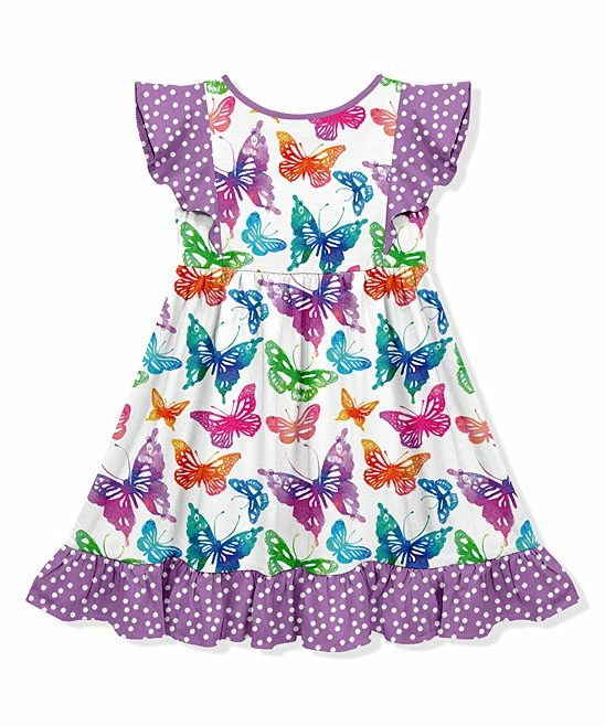 Hot Sale β Millie Loves Lily White & Purple Butterfly Angel-Sleeve π Dress - π§ Girls For Kids β 3 Hot Sale β Millie Loves Lily White & Purple Butterfly Angel-Sleeve π Dress - π§ Girls For Kids β - Image 3