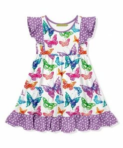 Hot Sale ⌛ Millie Loves Lily White & Purple Butterfly Angel-Sleeve 👗 Dress - 👧 Girls For Kids ⭐