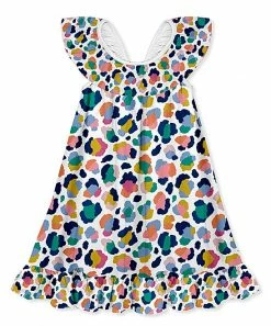 Discount 🔥 Millie Loves Lily White & Blue Leopard Ruffle Yoke A-Line 👗 Dress - 👧 Girls For Kids ✨