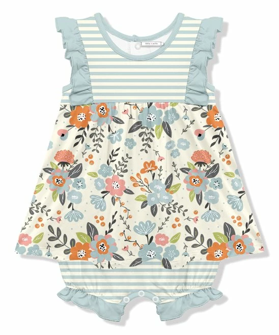 New π Little Millie Cream Stripe Tiffany Floral π Skirted Bubble Romper - Infant & Toddler For Kids π 1 New π Little Millie Cream Stripe Tiffany Floral π Skirted Bubble Romper - Infant & Toddler For Kids π