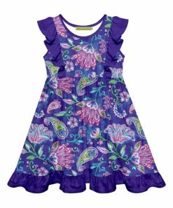 Deals 😉 Millie Loves Lily Purple & Blue Boho Floral Ruffle-Trim Sleeveless A-Line 👗 Dress - 👧 Girls For Kids 🛒