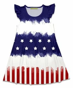 Cheapest ⌛ Millie Loves Lily Navy & Red Stars Stripes Angel-Sleeve A-Line 👗 Dress - 👧 Girls For Kids 🧨