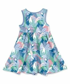 Coupon 😉 Millie Loves Lily Teal Tropical Parrot Button-Front Sleeveless 👗 Dress - 👧 Girls For Kids 🔥 -Little Millie-shop zu95290241 alt 3 tm1619722643