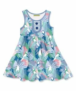 Coupon 😉 Millie Loves Lily Teal Tropical Parrot Button-Front Sleeveless 👗 Dress - 👧 Girls For Kids 🔥