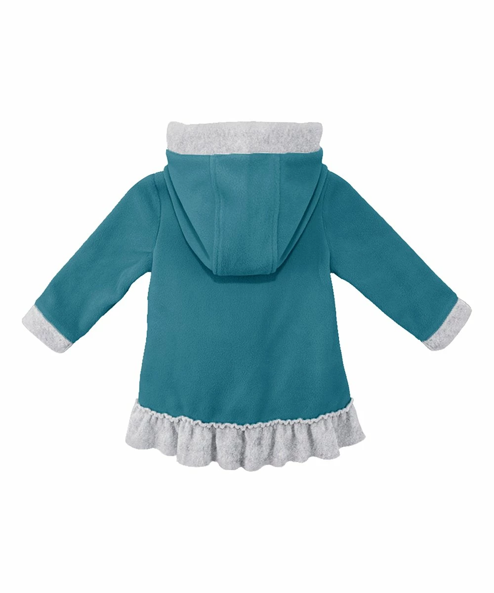 Wholesale π Millie Loves Lily Teal Flower-Detail Ruffle-Trim Hooded π§₯ Coat - π§ Girls For Kids π₯ 2 Wholesale π Millie Loves Lily Teal Flower-Detail Ruffle-Trim Hooded π§₯ Coat - π§ Girls For Kids π₯ - Image 2