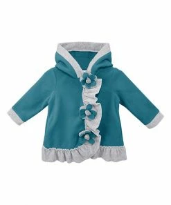 Wholesale 🛒 Millie Loves Lily Teal Flower-Detail Ruffle-Trim Hooded 🧥 Coat - 👧 Girls For Kids 🔥