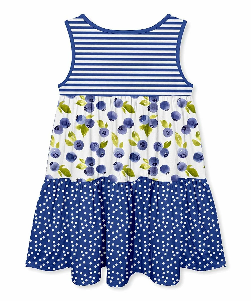 Hot Sale π Millie Loves Lily White & Blue Stripe Blue Berries Tiered Sleeveless A-Line π Dress - π§ Girls For Kids π 3 Hot Sale π Millie Loves Lily White & Blue Stripe Blue Berries Tiered Sleeveless A-Line π Dress - π§ Girls For Kids π - Image 3