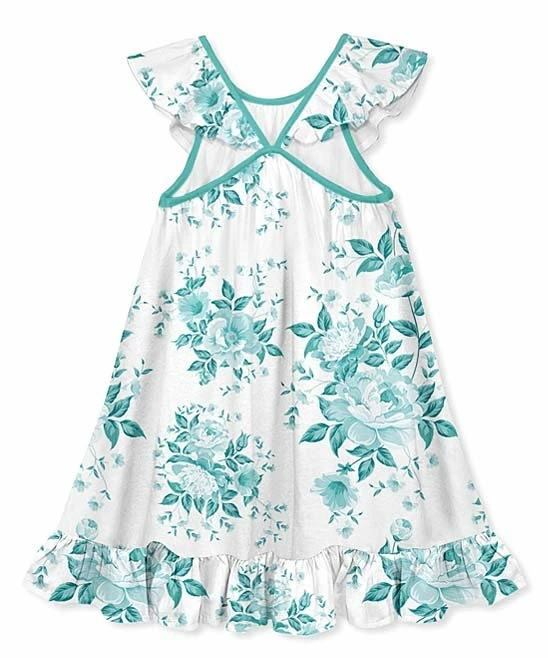 Best deal β Millie Loves Lily White & Turquoise Floral Ruffle Yoke A-Line π Dress - π§ Girls For Kids π₯° 3 Best deal β Millie Loves Lily White & Turquoise Floral Ruffle Yoke A-Line π Dress - π§ Girls For Kids π₯° - Image 3