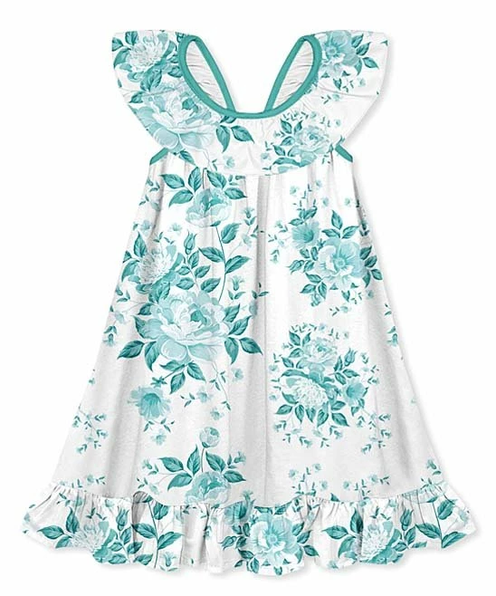 Best deal β Millie Loves Lily White & Turquoise Floral Ruffle Yoke A-Line π Dress - π§ Girls For Kids π₯° 1 Best deal β Millie Loves Lily White & Turquoise Floral Ruffle Yoke A-Line π Dress - π§ Girls For Kids π₯°