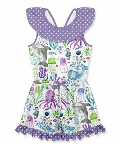 Flash Sale 🌟 Millie Loves Lily White & Purple Sea World Ruffle-Yoke Romper - 👧 Girls For Kids 🧨