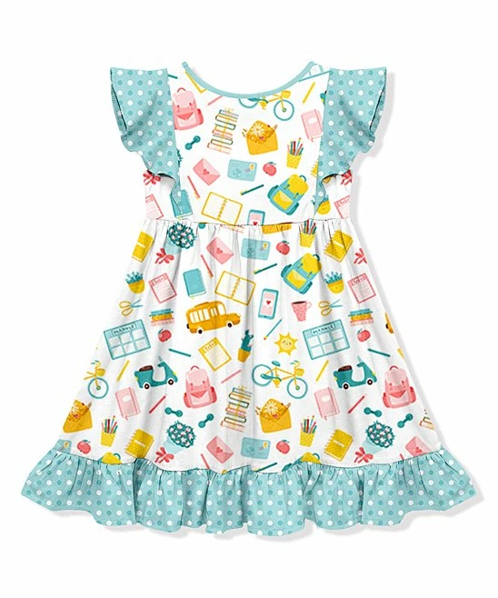 Buy π Millie Loves Lily Turquoise & White School Bag Angel-Sleeve π Dress - Toddler & π§ Girls For Kids π 3 Buy π Millie Loves Lily Turquoise & White School Bag Angel-Sleeve π Dress - Toddler & π§ Girls For Kids π - Image 3