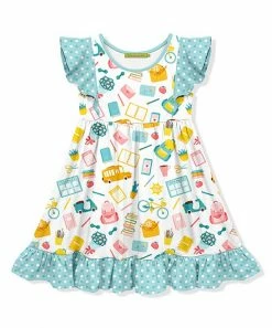 Buy 🌟 Millie Loves Lily Turquoise & White School Bag Angel-Sleeve 👗 Dress - Toddler & 👧 Girls For Kids 🎁