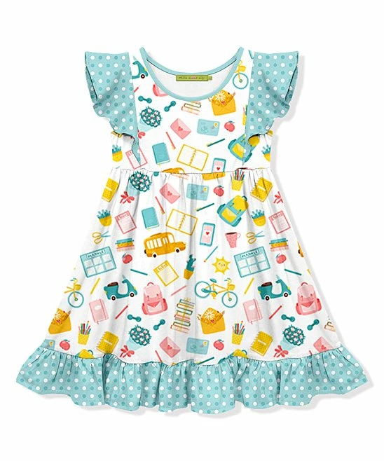 Buy π Millie Loves Lily Turquoise & White School Bag Angel-Sleeve π Dress - Toddler & π§ Girls For Kids π 1 Buy π Millie Loves Lily Turquoise & White School Bag Angel-Sleeve π Dress - Toddler & π§ Girls For Kids π