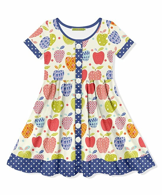 Outlet π€© Millie Loves Lily Ecru & Dusty Blue Apples Button-Up A-Line π Dress - Infant, Toddler & π§ Girls For Kids β€οΈ 1 Outlet π€© Millie Loves Lily Ecru & Dusty Blue Apples Button-Up A-Line π Dress - Infant, Toddler & π§ Girls For Kids β€οΈ