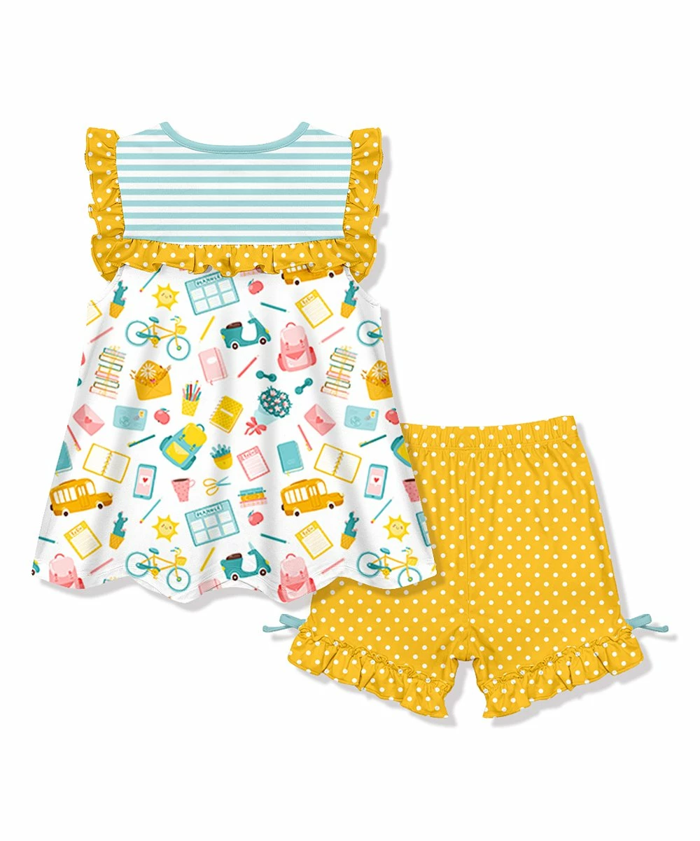 Best Pirce π Millie Loves Lily White & Yellow School Angel-Sleeve Top & Polka Dot Bow Shorts - Toddler & π§ Girls For Kids π€© 3 Best Pirce π Millie Loves Lily White & Yellow School Angel-Sleeve Top & Polka Dot Bow Shorts - Toddler & π§ Girls For Kids π€© - Image 3
