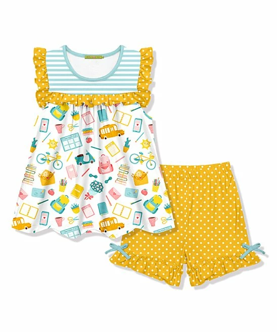 Best Pirce π Millie Loves Lily White & Yellow School Angel-Sleeve Top & Polka Dot Bow Shorts - Toddler & π§ Girls For Kids π€© 1 Best Pirce π Millie Loves Lily White & Yellow School Angel-Sleeve Top & Polka Dot Bow Shorts - Toddler & π§ Girls For Kids π€©