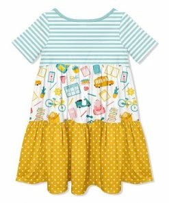 New 🔔 Millie Loves Lily Turquoise & White School Bag Tiered A-Line 👗 Dress - Toddler & 👧 Girls For Kids 🎉 -Little Millie-shop zu95757447 alt 2 tm1621431454