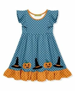 Coupon 🎉 Millie Loves Lily Teal & Orange Polka Dot Pumpkin Witch Hat Angel-Sleeve 👗 Dress - Toddler & 👧 Girls For Kids 🎁