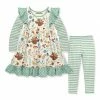 Cheapest ⭐ Millie Loves Lily Ecru Turkey Garden Ruffle A-Line 👗 Dress & Mint Stripe Leggings - 👧 Girls For Kids 😀