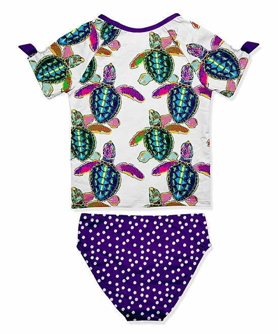 Outlet π Millie Loves Lily White & Purple Water Turtle Rashguard Set - Toddler For Kids π 3 Outlet π Millie Loves Lily White & Purple Water Turtle Rashguard Set - Toddler For Kids π - Image 3