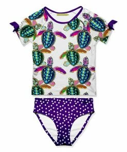 Outlet 🔔 Millie Loves Lily White & Purple Water Turtle Rashguard Set - Toddler For Kids 🎉