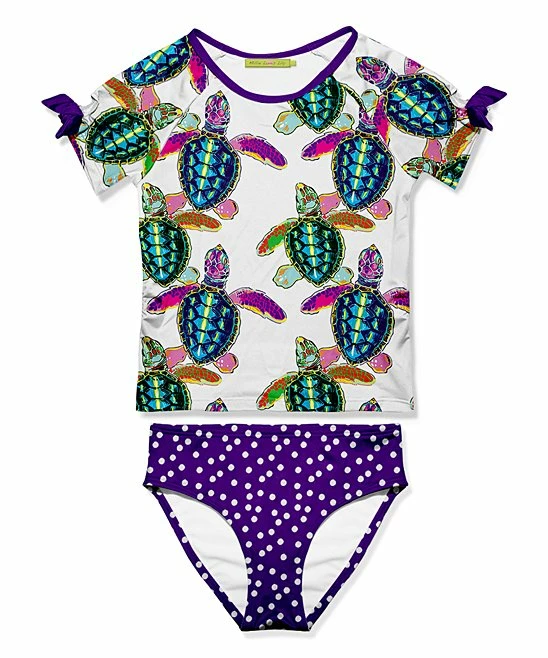 Outlet π Millie Loves Lily White & Purple Water Turtle Rashguard Set - Toddler For Kids π 1 Outlet π Millie Loves Lily White & Purple Water Turtle Rashguard Set - Toddler For Kids π