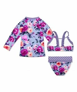 Cheapest ❤️ Millie Loves Lily Periwinkle & Purple Roses 👙 Bikini & Rashguard Set - Toddler & 👧 Girls For Kids 🎁 -Little Millie-shop zu95796103 alt 2 tm1621431696
