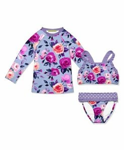 Cheapest ❤️ Millie Loves Lily Periwinkle & Purple Roses 👙 Bikini & Rashguard Set - Toddler & 👧 Girls For Kids 🎁