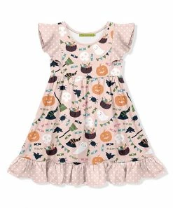 Outlet 🛒 Millie Loves Lily Pink & Orange 💀 Halloween Icons Angel-Sleeve 👗 Dress - 👧 Girls For Kids 🎁