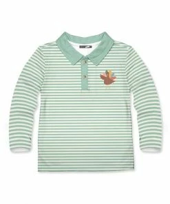 Outlet 😍 Millie & Maxx Light Green Stripe Turkey Garden Long-Sleeve Polo - Toddler & Boys For Kids ⌛