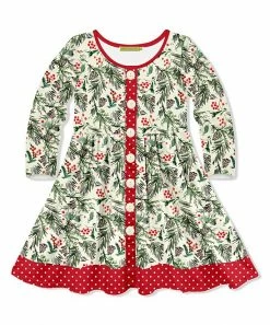 Hot Sale ⌛ Millie Loves Lily Cream & Red Pine Berries Button-Up A-Line 👗 Dress - Toddler & 👧 Girls For Kids 🛒