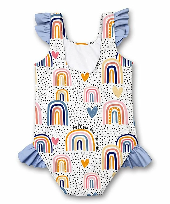 Best Sale β€οΈ Millie Loves Lily White & Coral 'Follow The Rainbow' Ruffle One-Piece - π§ Girls For Kids π 3 Best Sale β€οΈ Millie Loves Lily White & Coral 'Follow The Rainbow' Ruffle One-Piece - π§ Girls For Kids π - Image 3