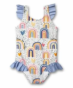 Best Sale ❤️ Millie Loves Lily White & Coral 'Follow The Rainbow' Ruffle One-Piece - 👧 Girls For Kids 😀