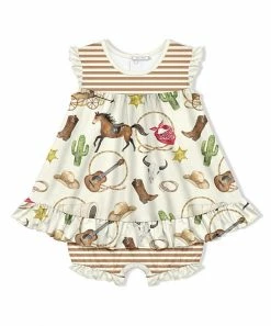 Best reviews of 😀 Little Millie Cream & Tan Horses 👗 Skirted Bubble Bodysuit - Infant & Toddler For Kids ⭐