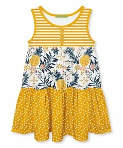 Brand new 🧨 Millie Loves Lily White & Yellow Pineapple Floral Tiered Sleeveless A-Line 👗 Dress - Toddler For Kids 💯