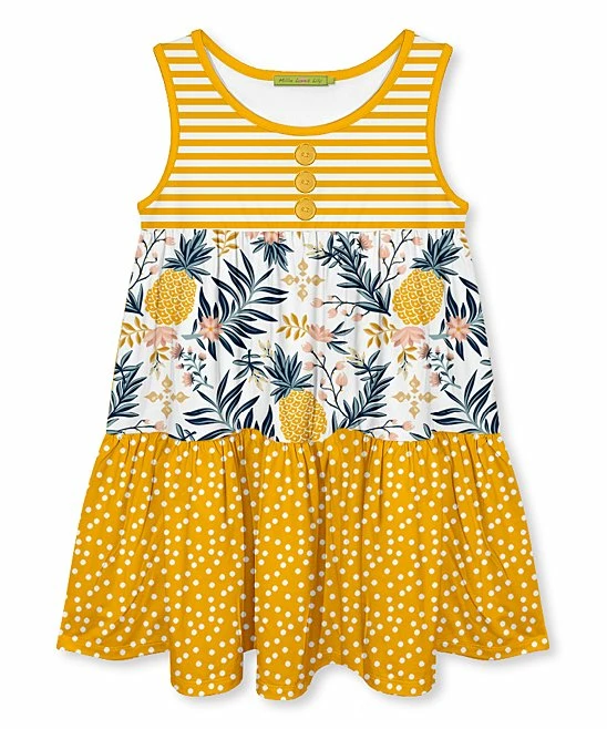 Brand new 𧨠Millie Loves Lily White & Yellow Pineapple Floral Tiered Sleeveless A-Line π Dress - Toddler For Kids π― 1 Brand new 𧨠Millie Loves Lily White & Yellow Pineapple Floral Tiered Sleeveless A-Line π Dress - Toddler For Kids π―