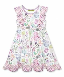 Discount 👏 Millie Loves Lily White & Lilac Sea Dreams Ruffle-Accent Sleeveless A-Line 👗 Dress - 👧 Girls For Kids 💯
