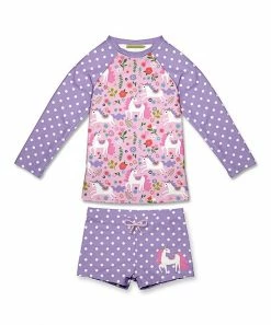 Cheap 🌟 Millie Loves Lily Purple & Pink Lucky Unicorn Long-Sleeve Rashguard Set - Toddler & 👧 Girls For Kids 🌟