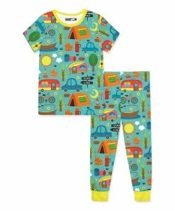 Hot Sale 😀 Millie Loves Lily Turquoise Camping Short-Sleeve Pajama Set - Toddler For Kids 🔥