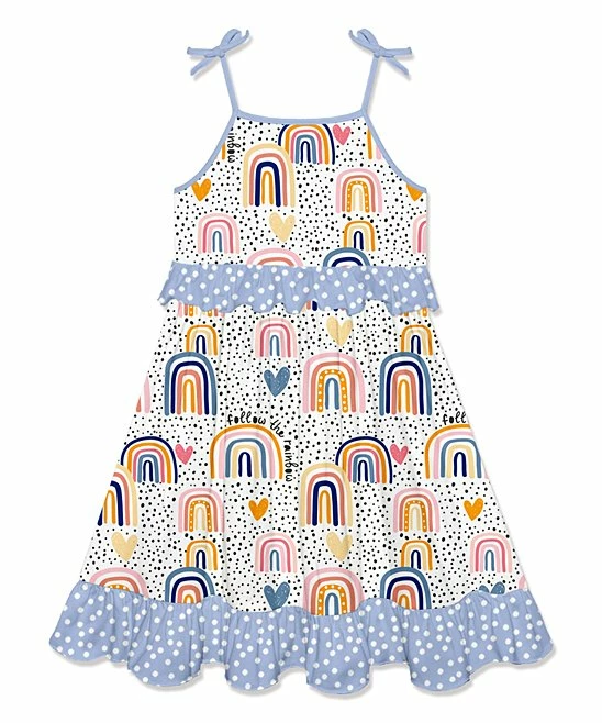 Wholesale π Millie Loves Lily White Dot Follow The Rainbow Tie-Strap Ruffle-Accent A-Line π Dress - π§ Girls For Kids β 2 Wholesale π Millie Loves Lily White Dot Follow The Rainbow Tie-Strap Ruffle-Accent A-Line π Dress - π§ Girls For Kids β - Image 2