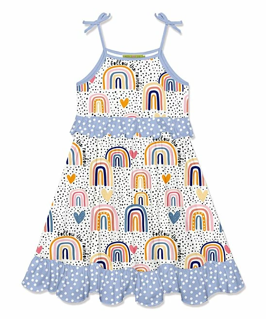 Wholesale π Millie Loves Lily White Dot Follow The Rainbow Tie-Strap Ruffle-Accent A-Line π Dress - π§ Girls For Kids β 1 Wholesale π Millie Loves Lily White Dot Follow The Rainbow Tie-Strap Ruffle-Accent A-Line π Dress - π§ Girls For Kids β