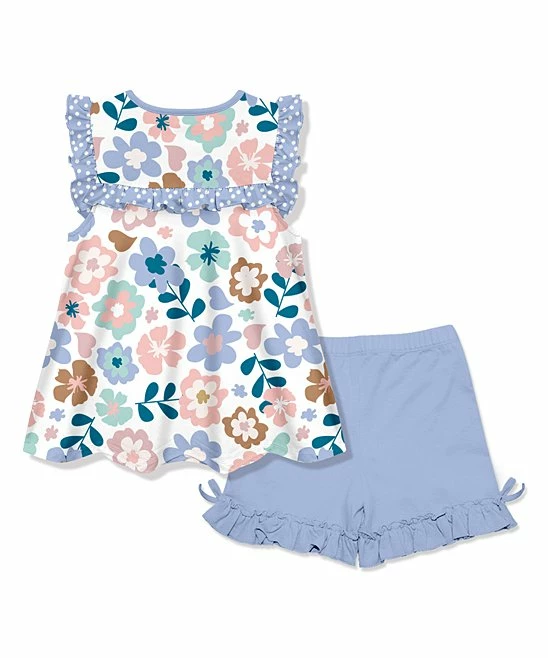 Top 10 π Millie Loves Lily White Floral Remix Ruffle Tank & Periwinkle Shorts - π§ Girls For Kids π 2 Top 10 π Millie Loves Lily White Floral Remix Ruffle Tank & Periwinkle Shorts - π§ Girls For Kids π - Image 2