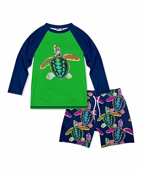 Coupon π Millie & Maxx Green & Navy Sea Turtle Long-Sleeve Rashguard Set - Boys For Kids π₯° 1 Coupon π Millie & Maxx Green & Navy Sea Turtle Long-Sleeve Rashguard Set - Boys For Kids π₯°