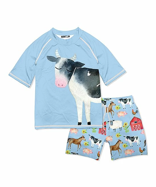 Top 10 β Millie & Maxx Sky Blue Cow & Farm Animal Short-Sleeve Rashguard Set - Infant, Toddler & Boys For Kids π 1 Top 10 β Millie & Maxx Sky Blue Cow & Farm Animal Short-Sleeve Rashguard Set - Infant, Toddler & Boys For Kids π