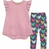 Hot Sale 🔥 Millie Loves Lily Dusty Pink Angel-Sleeve Hi-Low Top & Navy Alex Heart Leggings - Infant, Toddler & 👧 Girls For Kids 😉